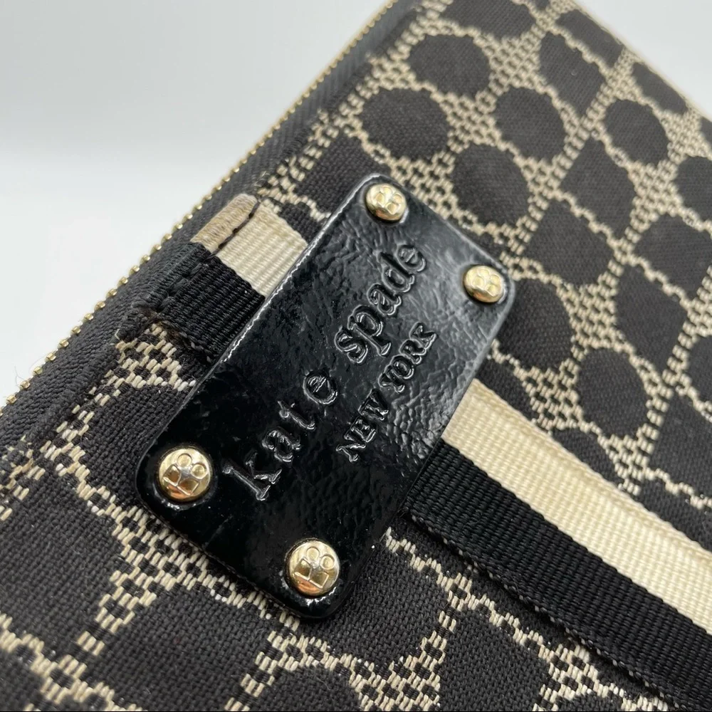Kate Spade Classic Noel Neda Black Cream Canvas Zip Around Wallet - Picture 3 of 14